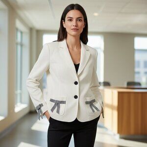 Roth LeCover California White Blazer Women’s Size 12 with Black Ribbon Trim